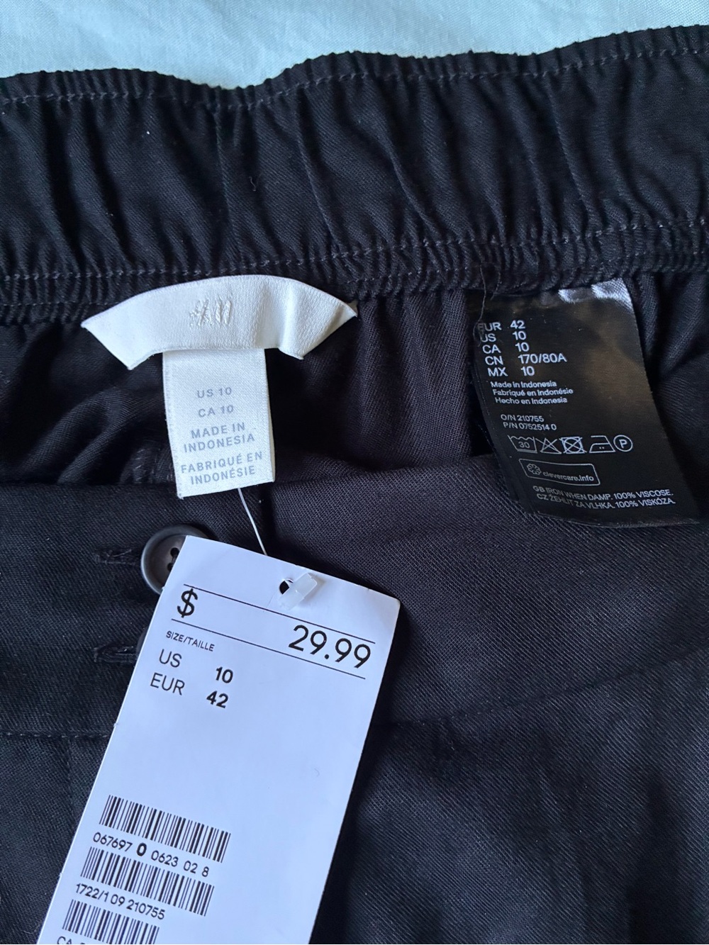 H&M NWT Black viscose wide legged fitted waist pant USSZ10